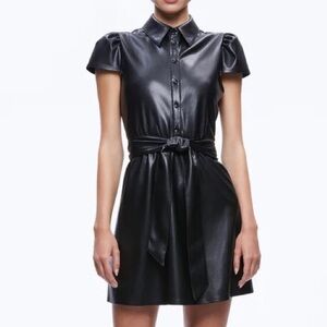 Alice + Olivia Carolyn Cap Sleeve Faux Leather Shirtdress Size 12 NWT